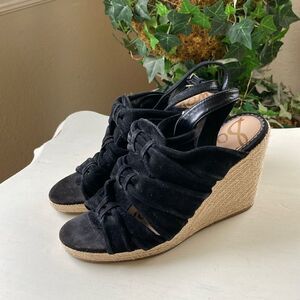 Sam Edelman Awan Cinched Black Wedge Sandals Size 8